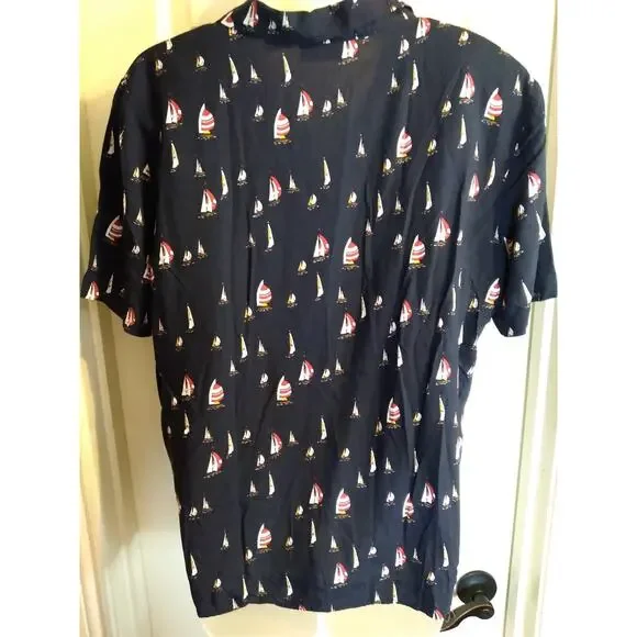 Liz Claiborne Button Up Shirt Blue Allover Sailboat Print Sz 14 Nautical Cruise - Picture 4 of 9